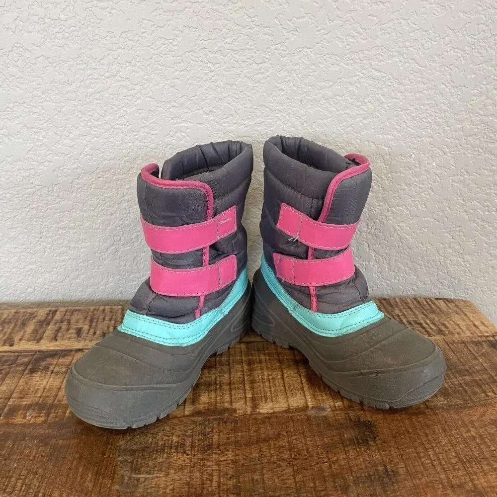 Wonder Nation Snow Boot Youth 13 Gray Pink Blue Winter Outdoor Insulated
